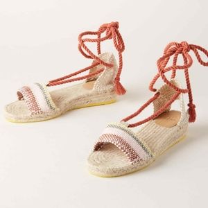 SUNDANCE Lace-Up Espadrille Sandals with Pink Accents